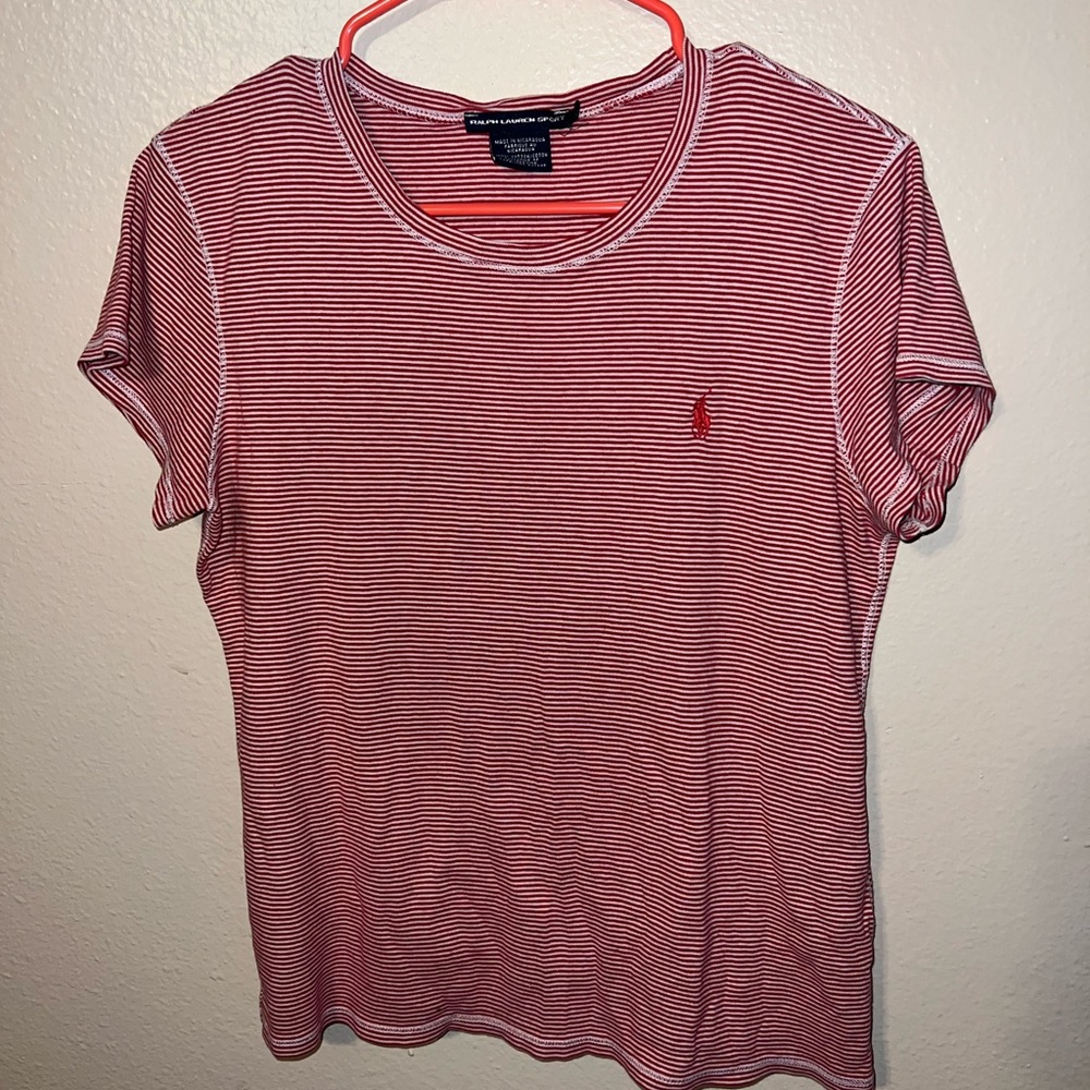 Ralph Lauren Women's Red and White Striped Tee